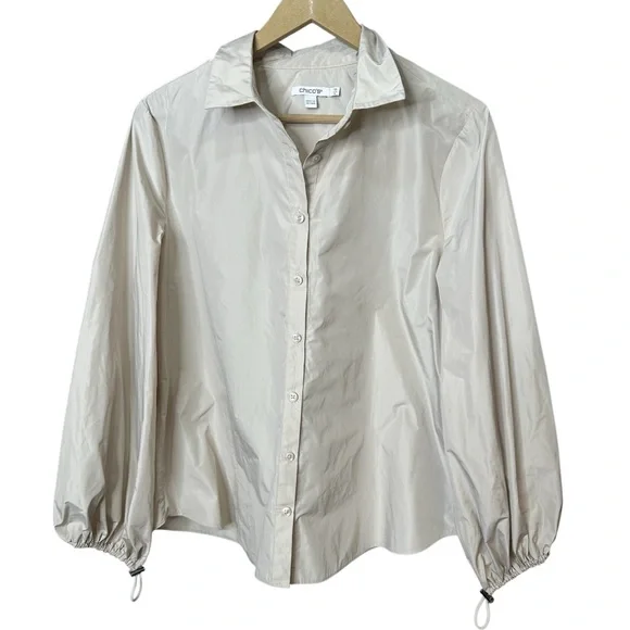 Chico’s | Beige Utility Button Down Blouse | Drawstring Cuffs | Size 1.5 (US 10) - Picture 3 of 7